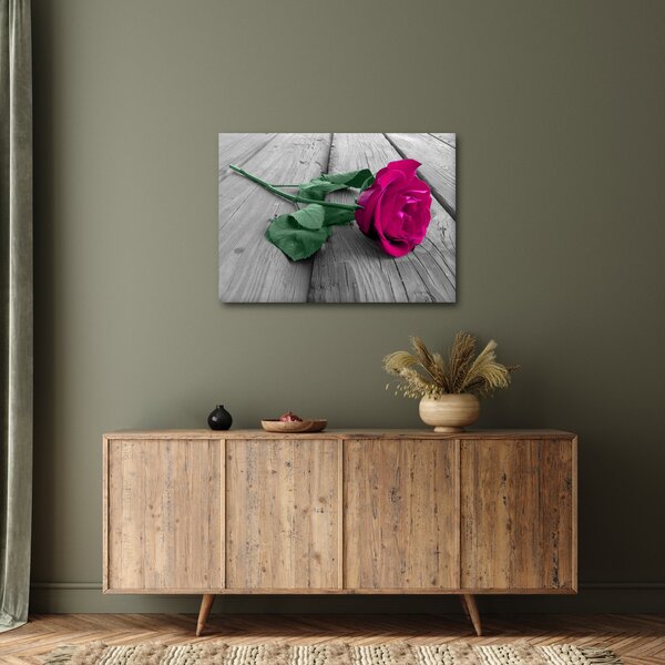 Tablou - Trandafir roz cu tulpina verde (70x50 cm)