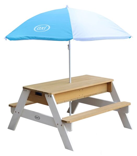 AXI Masă de picnic cu nisip / apă Nick, cu umbrelă, maro și alb A031.004.01