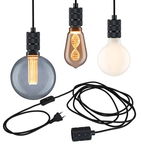 Paulmann Neordic Tilla lampă susp. ștecher negru, Negru, Camera de zi / sufragerie, Metal, Modern