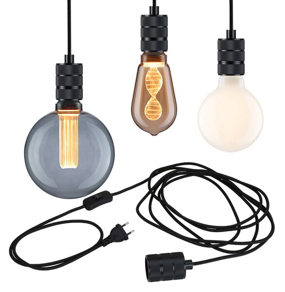 Paulmann Neordic Tilla lampă susp. ștecher negru, Negru, Camera de zi / sufragerie, Metal, Modern