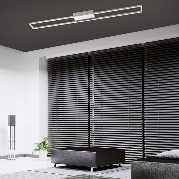 Paul Neuhaus Plafonieră LED Inigo, culoare oțel, 110 cm lungime, reglabil, Metalic, Camera de zi / sufragerie, Metal, Modern