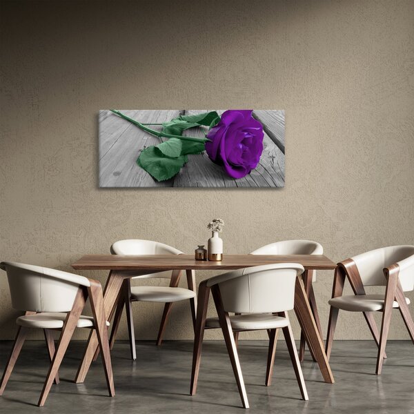 Tablou - Trandafir violet cu tulpina verde (120x50 cm)