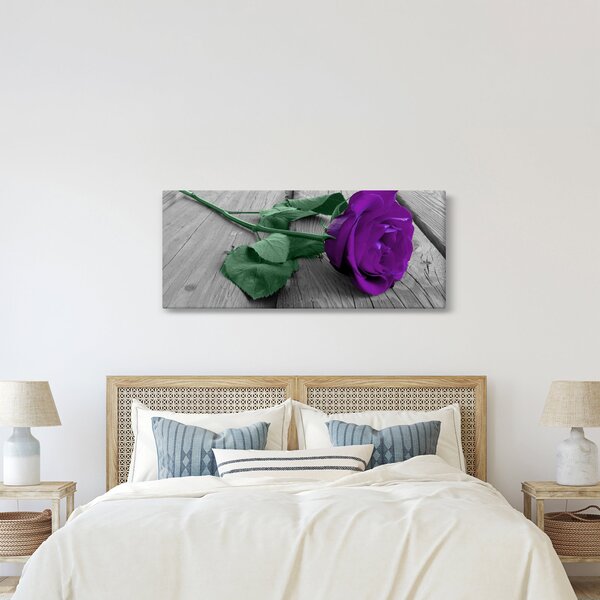 Tablou - Trandafir violet cu tulpina verde (120x50 cm)