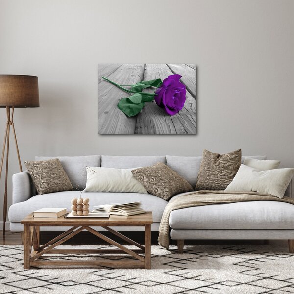 Tablou - Trandafir violet cu tulpina verde (70x50 cm)