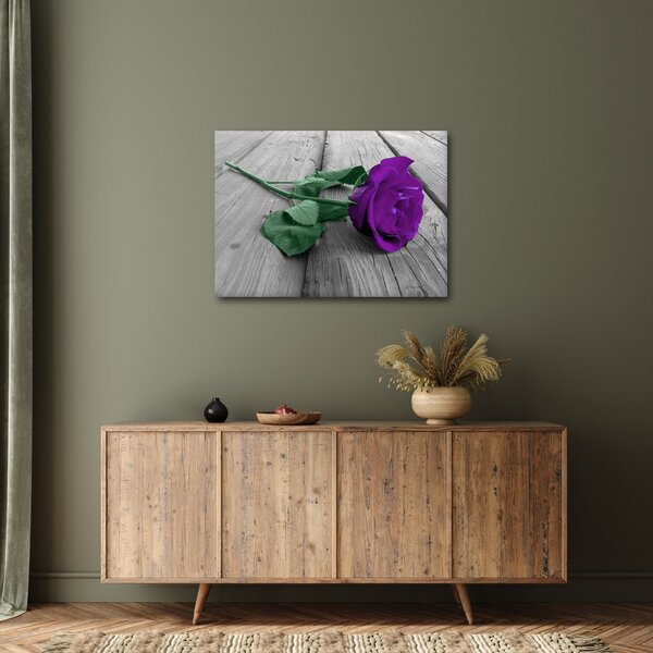 Tablou - Trandafir violet cu tulpina verde (70x50 cm)