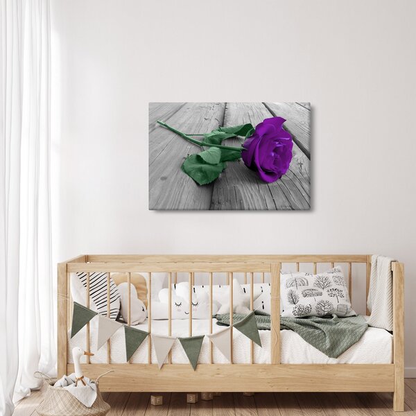 Tablou - Trandafir violet cu tulpina verde (90x60 cm)