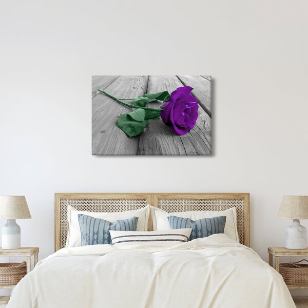 Tablou - Trandafir violet cu tulpina verde (90x60 cm)