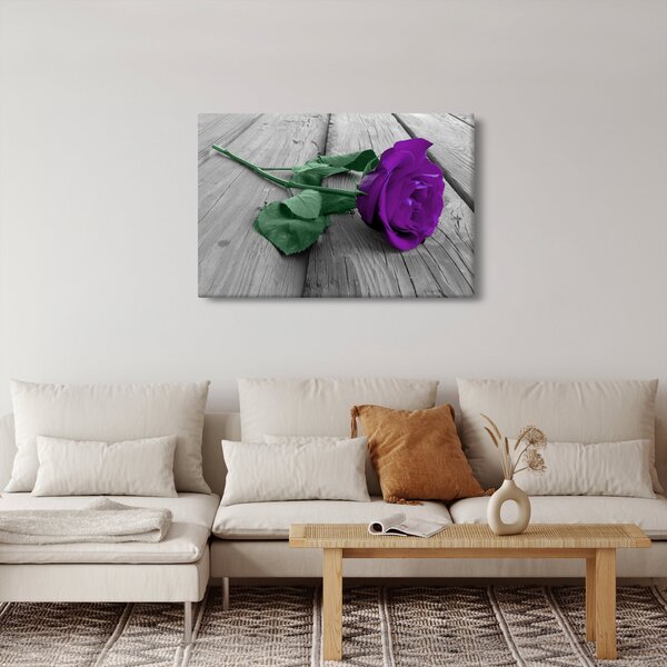 Tablou - Trandafir violet cu tulpina verde (90x60 cm)