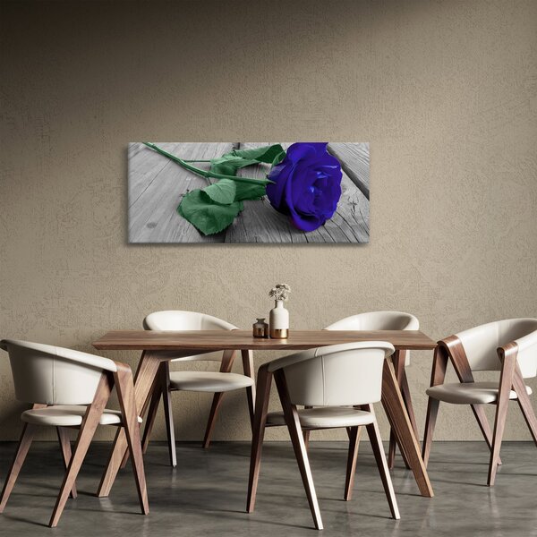 Tablou - Trandafir albastru cu tulpina verde (120x50 cm)