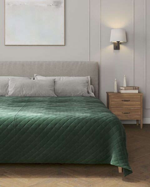 Cuvertura matlasata cu diamante culoare verde Țesătură gloss, catifea