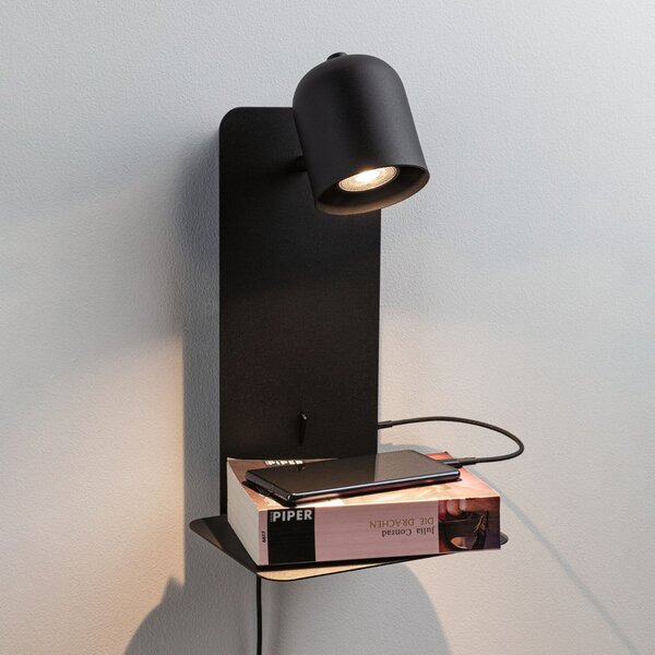 Lampă de perete Paulmann, Malena USB, Negru, dormitor, Metal