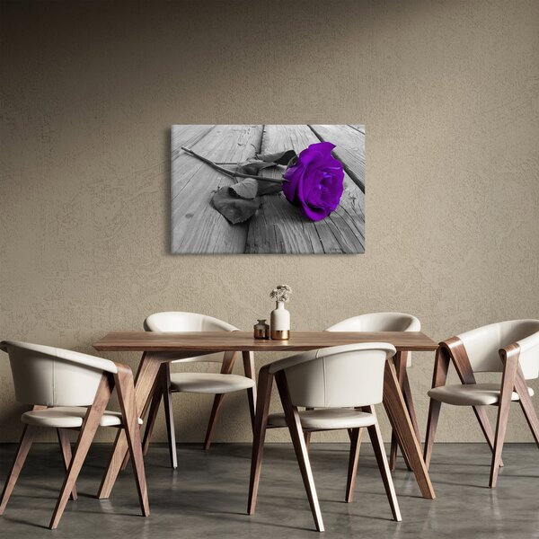 Tablou - Trandafir violet cu tulpina verde (90x60 cm)