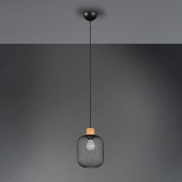 Reality Leuchten Lampă susp. Calimero aspect colivie 1 bec Ø 18 cm, reglabil, Negru, Camera de zi / sufragerie, Metal, Modern