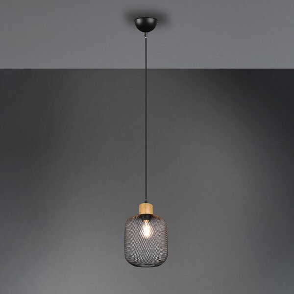 Reality Leuchten Lampă susp. Calimero aspect colivie 1 bec Ø 18 cm, reglabil, Negru, Camera de zi / sufragerie, Metal, Modern
