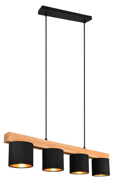 Reality Leuchten Lampă pendul Cameron, 4 becuri, negru, reglabil, Lemn, Camera de zi / sufragerie, Lemn, Modern