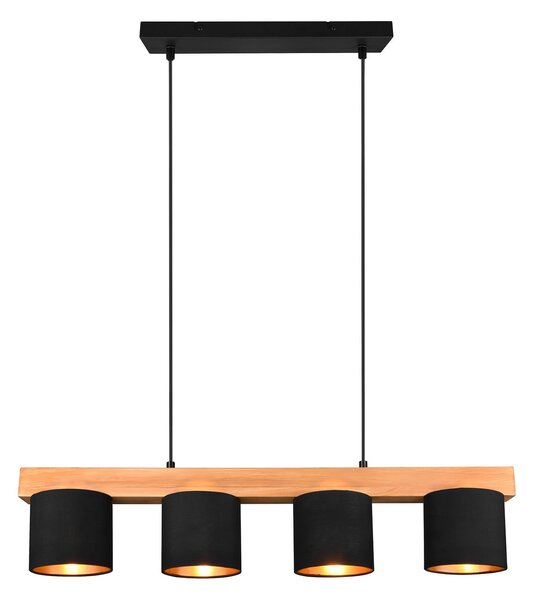 Reality Leuchten Lampă pendul Cameron, 4 becuri, negru, reglabil, Lemn, Camera de zi / sufragerie, Lemn, Modern