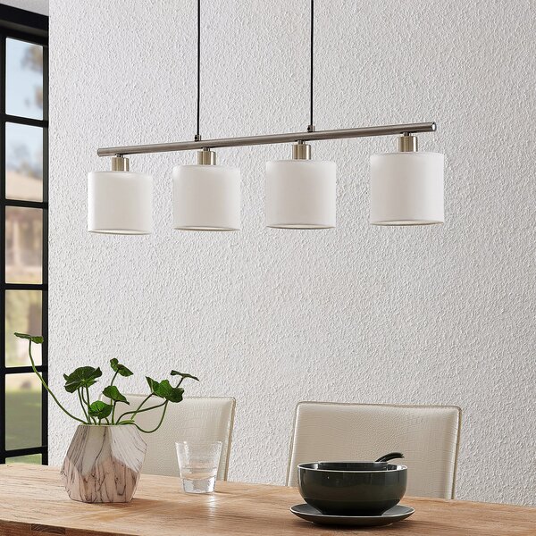 Lindby lampă suspendată Stannis, 75 cm, alb, 4 becuri, textil, reglabil, Alb, Camera de zi / sufragerie, Metal, Modern