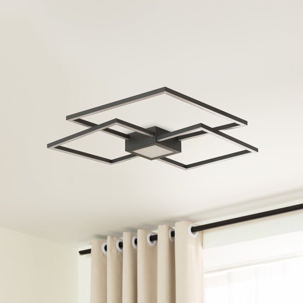 Lindby plafonieră LED Duetto, 65 cm, antracit, 38 W, aluminiu, reglabil, Negru, Camera de zi / sufragerie, Metal, Modern
