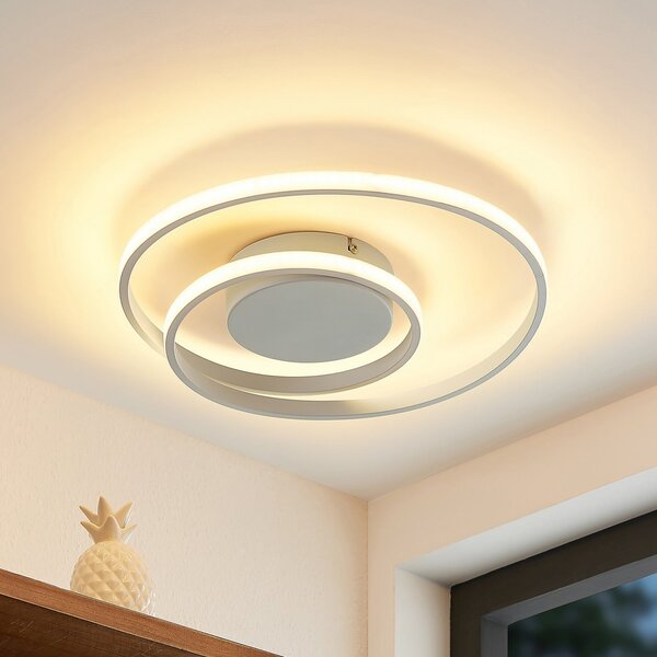 Lindby plafonieră LED Emisua, alb, CCT, dimabil, reglabil, Alb, Camera de zi / sufragerie, Aluminiu, Modern