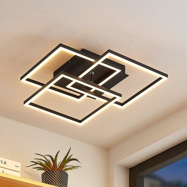Lindby plafonieră LED Quiana, CCT, unghiulară, neagră, 42cm, reglabil, Negru, Camera de zi / sufragerie, Metal, Modern
