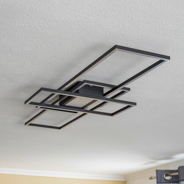 Lindby Ismera Plafonieră cu LED 3 rame, antracit, reglabil, Negru, Camera de zi / sufragerie, Metal, Modern