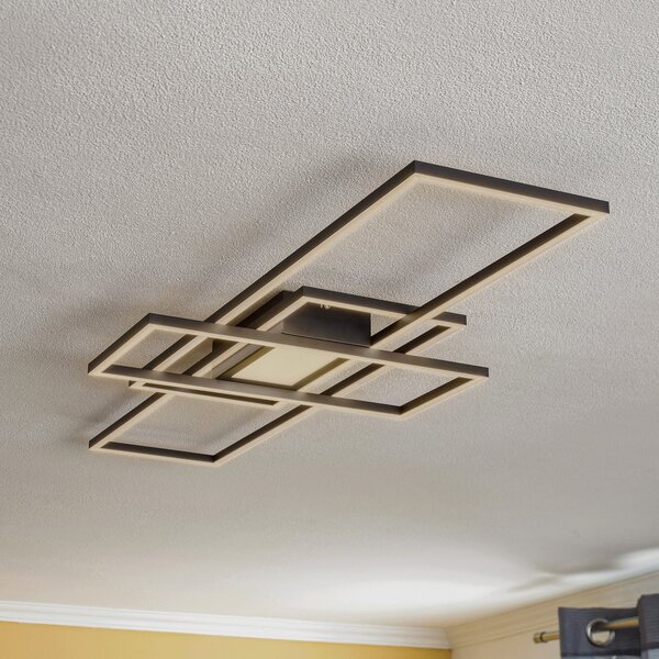 Lindby Ismera Plafonieră cu LED 3 rame, antracit, reglabil, Negru, Camera de zi / sufragerie, Metal, Modern