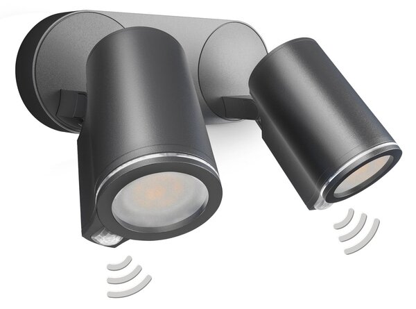 STEINEL Proiector exterior cu senzor One S, 2 becuri, antracit, IP44, Negru, Metal, Modern