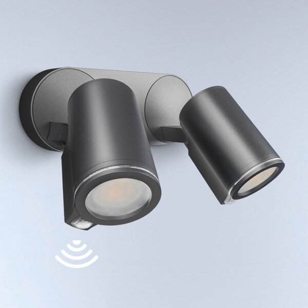 STEINEL Proiector exterior cu senzor One S, 2 becuri, antracit, IP44, Negru, Metal, Modern