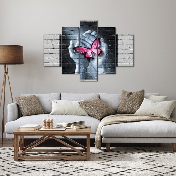 Tablou - Fluture roz în perete (150x105 cm)