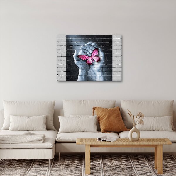 Tablou - Fluture roz în perete (70x50 cm)