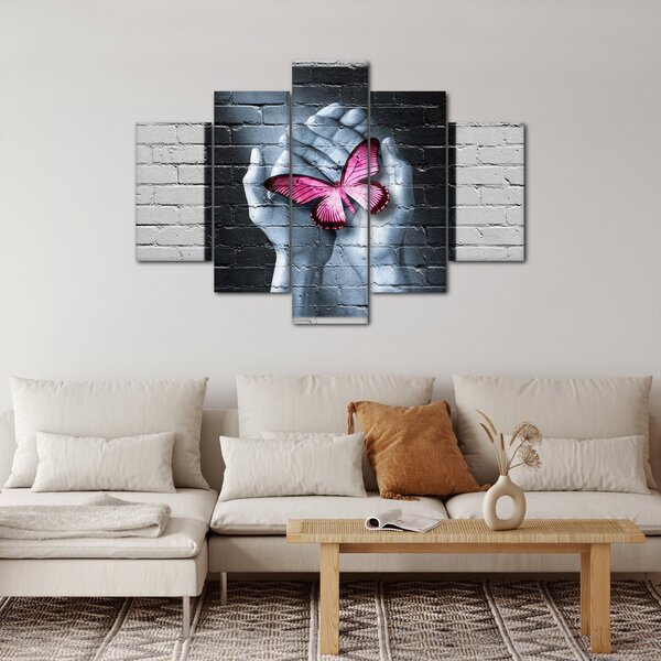 Tablou - Fluture roz în perete (150x105 cm)