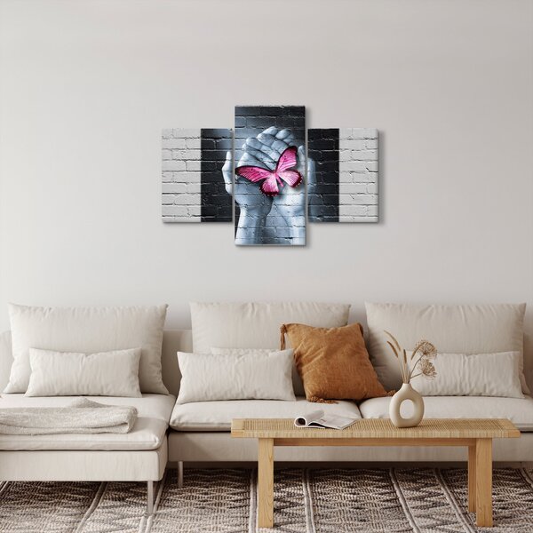 Tablou - Fluture roz în perete (90x60 cm)