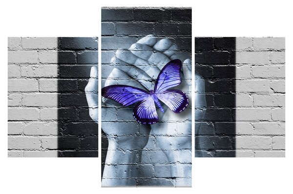 Tablou - Fluture violet pe perete (90x60 cm)