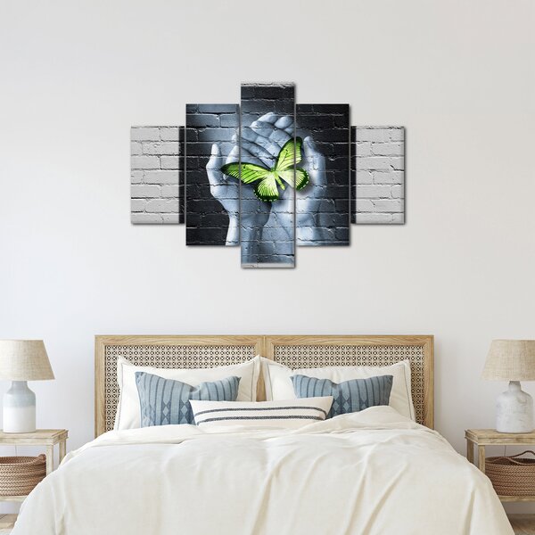 Tablou - Fluture verde în perete (150x105 cm)
