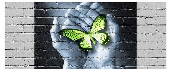Tablou - Fluture verde în perete (120x50 cm)