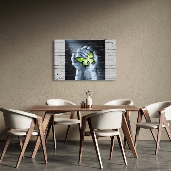 Tablou - Fluture verde în perete (90x60 cm)
