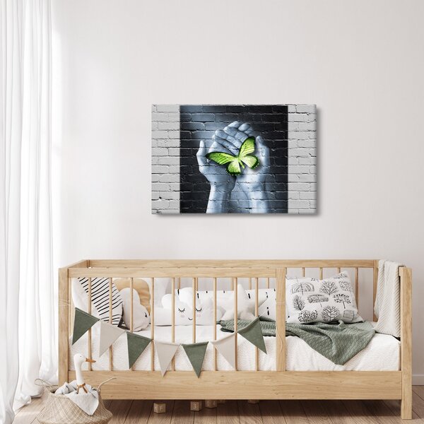 Tablou - Fluture verde în perete (90x60 cm)