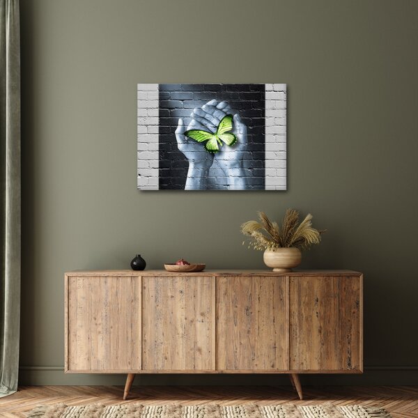 Tablou - Fluture verde în perete (70x50 cm)