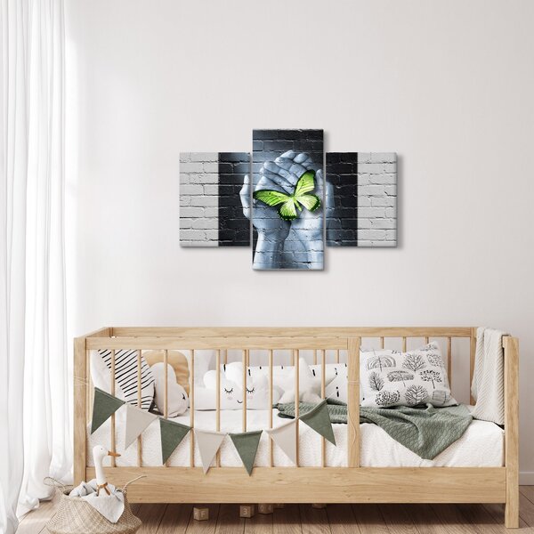 Tablou - Fluture verde în perete (90x60 cm)