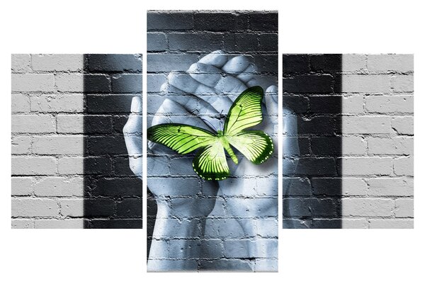 Tablou - Fluture verde în perete (90x60 cm)