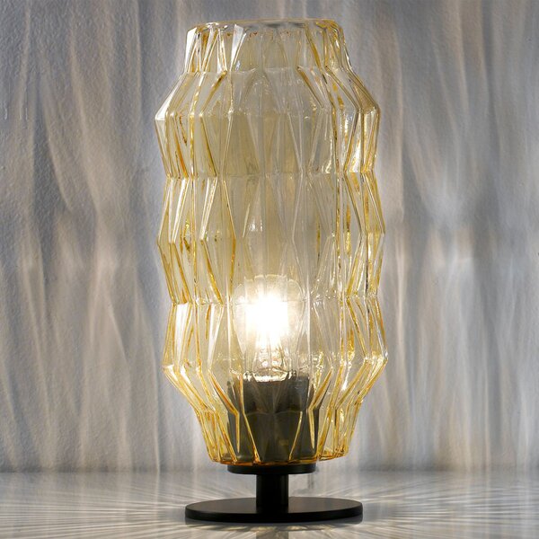 Selène Lampă de masă Origami, chihlimbar, Galben, Camera de zi / sufragerie, Sticlă, Design