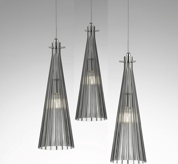 Selène Lampă pendul Costa Rica, 3 becuri, gri, reglabil, Gri, Camera de zi / sufragerie, Sticlă, Design