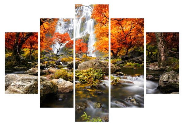 Tablou - Cascade în peisaj de toamnă, portocaliu (150x105 cm)