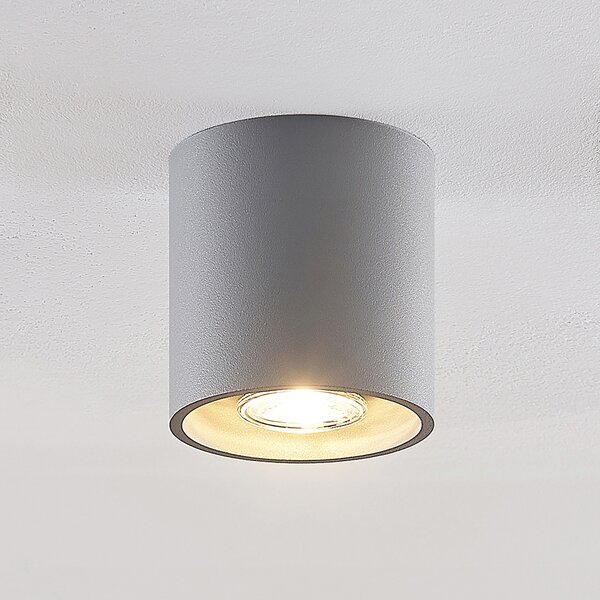 Lindby Parvin Downlight aluminiu, rotund, gri, reglabil, Gri, Camera de zi / sufragerie, Metal, Modern