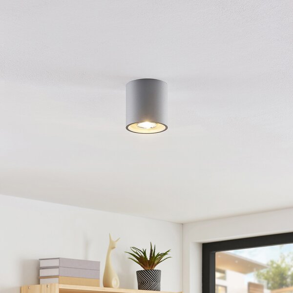 Lindby Parvin Downlight aluminiu, rotund, gri, reglabil, Gri, Camera de zi / sufragerie, Metal, Modern