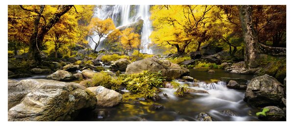 Tablou - Cascade în peisaj de toamnă, galben (120x50 cm)