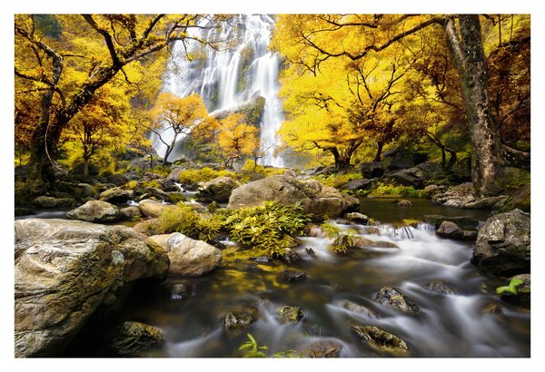 Tablou - Cascade în peisaj de toamnă, galben (90x60 cm)