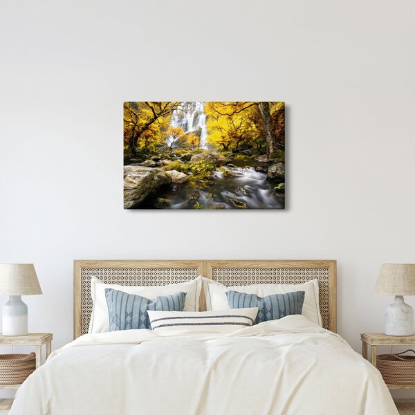 Tablou - Cascade în peisaj de toamnă, galben (90x60 cm)