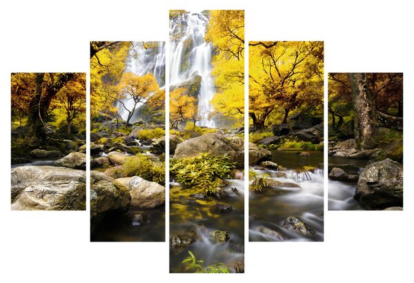 Tablou - Cascade în peisaj de toamnă, galben (150x105 cm)
