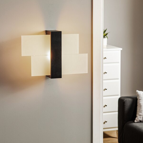 SOLLUX LIGHTING Aplică de perete Shifted 1, sticlă și lemn wenge, reglabil, Lemn, Camera de zi / sufragerie, Sticlă, Modern